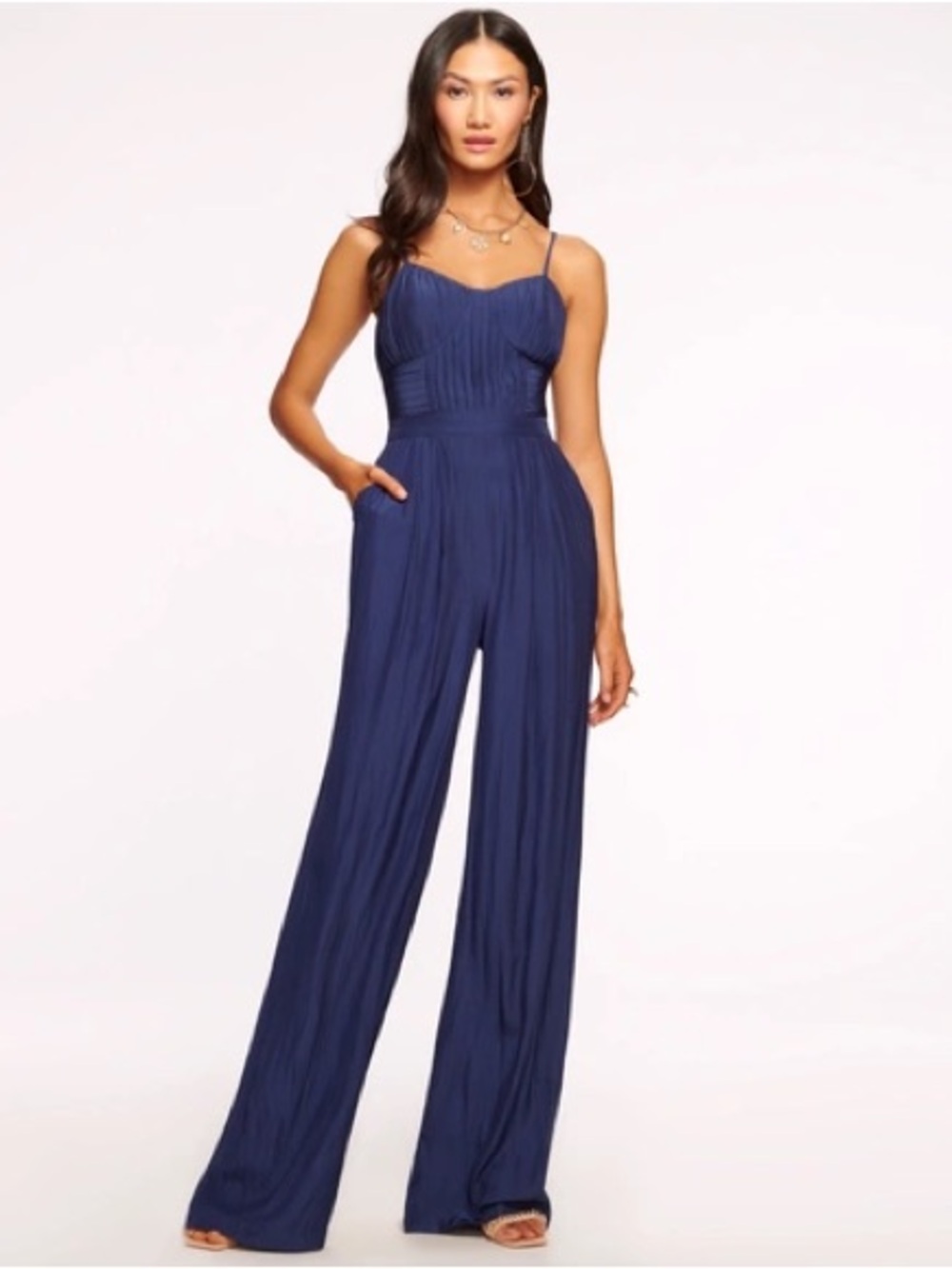 Ramy Brook Loretta Navy Blue Corset Style Wide-Leg Spaghetti-Strap Jumpsuit 💙💙